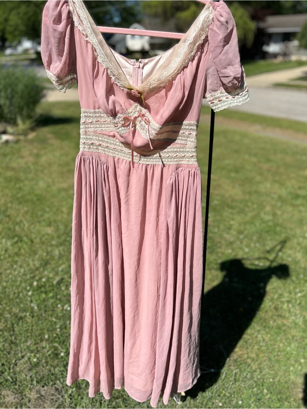 NWT LaceMade Sunmer Poem Romantic Dusty Rose Lace-Trim Maxi Dress